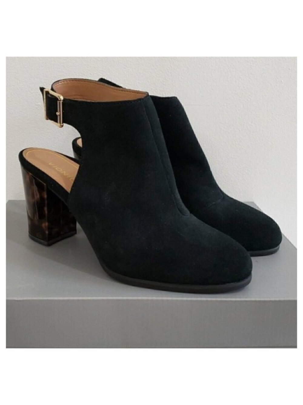 Vionic Lacey Black Tortoise Suede Block Heel Slingback Women's Sz 9 - Picture 2 of 8